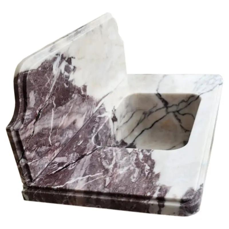 Calacatta Viola marble bathroom sink by Villohome, wall-mount with 10-inch backsplash.