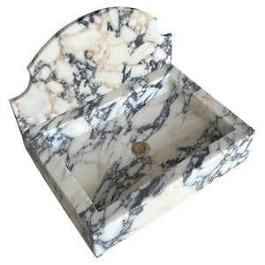 Calacatta Viola marble wall-mount bathroom sink with backsplash by Villohome, 18W x 24L x 6H