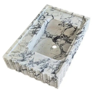 Villohome Calacatta Viola marble wall-mount U-shaped vanity sink with fluted sides