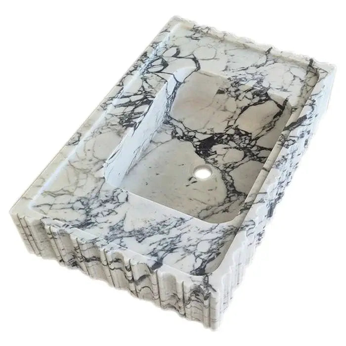 Villohome Calacatta Viola marble wall-mount U-shaped vanity sink with fluted sides