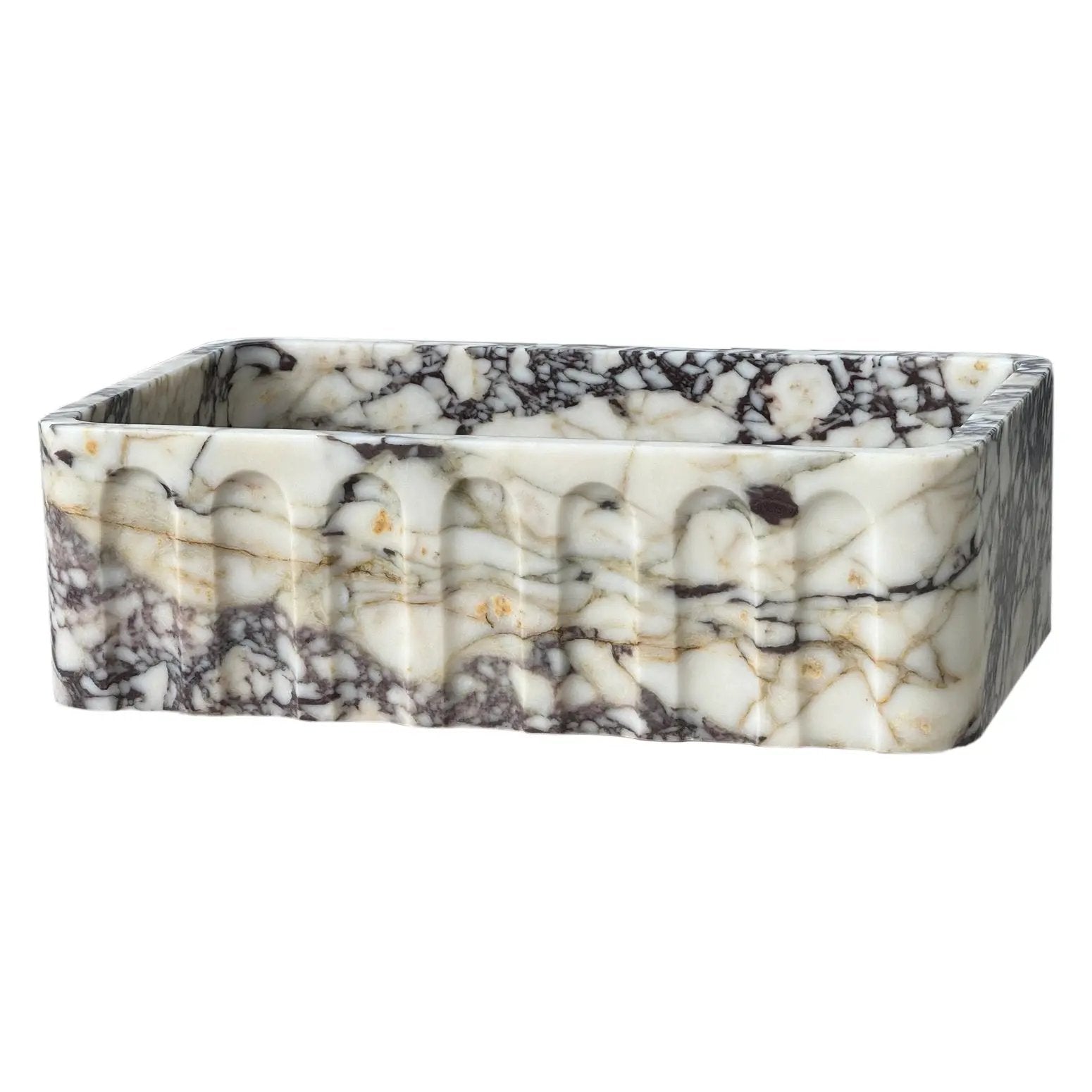 Calacatta Viola marble wall-mount bathroom vanity sink with fluted front by Villohome