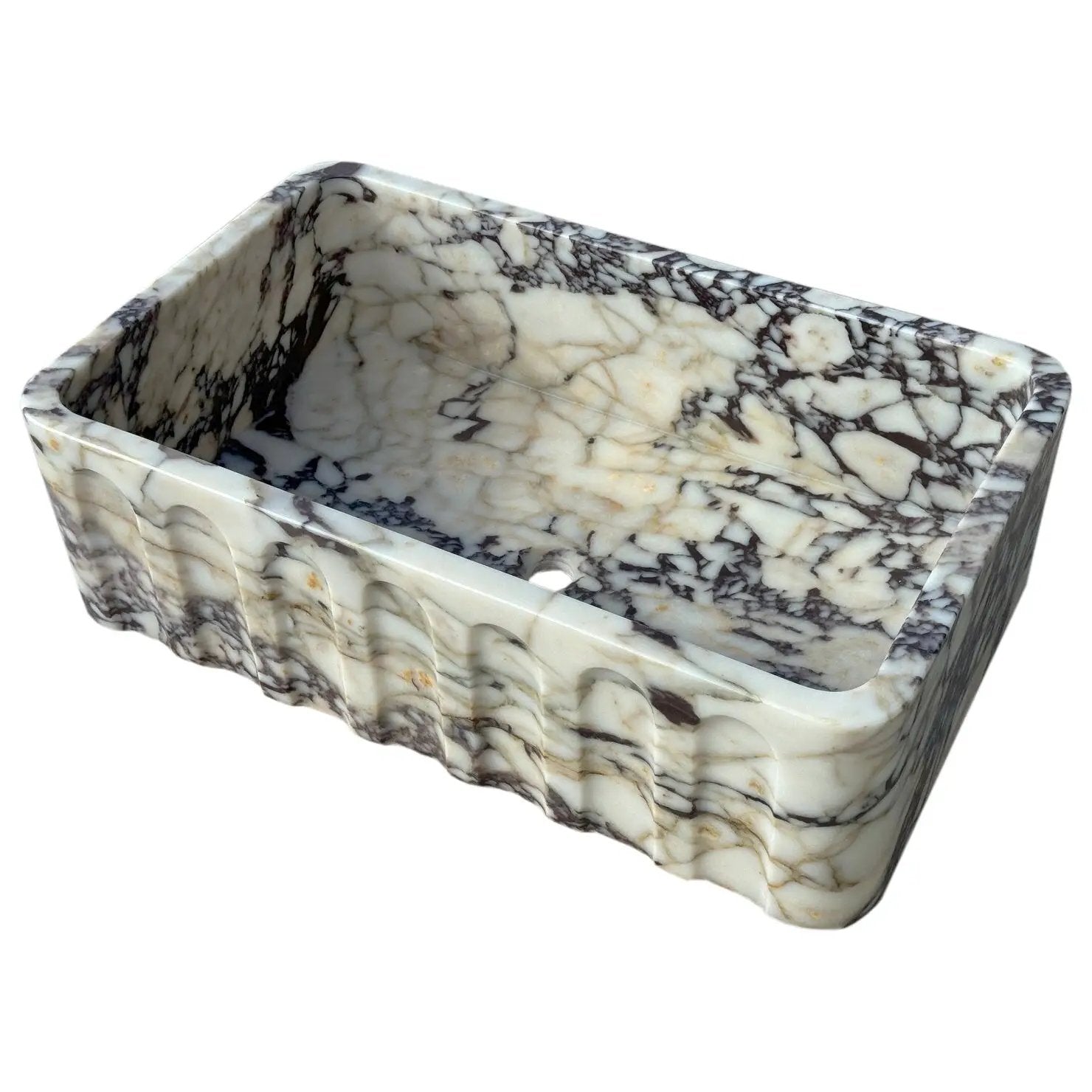 Calacatta Viola marble wall-mount bathroom vanity sink by Villohome with fluted front.