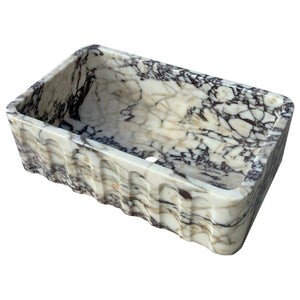 Calacatta Viola marble wall-mount bathroom vanity sink by Villohome with fluted front.