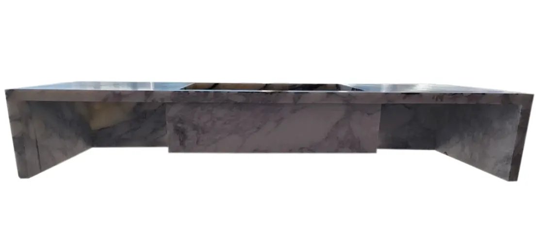 Calacatta Viola marble wall-mount bathroom vanity sink by Villohome, long 56in with gray-purple veining.
