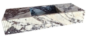 Villohome Calacatta Viola marble wall-mount vanity sink with fluted front, purple veining, 56-inch long.
