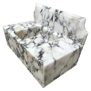 Calacatta Viola Marble Vessel Sink with fluted front, wall-mount vanity, 21x37 in