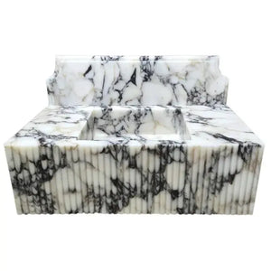 Villohome Calacatta Viola marble wall-mount vanity sink with fluted front, white with black veining (21x37 in)