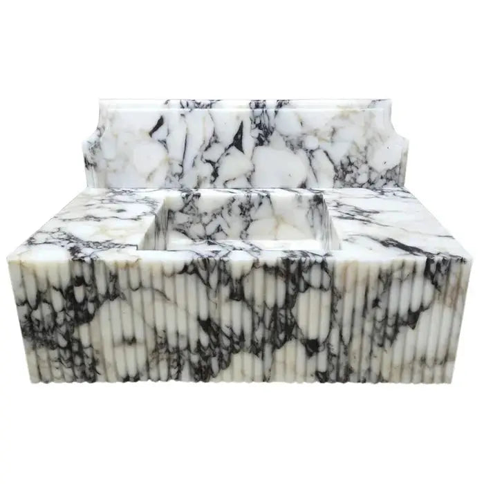 Villohome Calacatta Viola marble wall-mount vanity sink with fluted front, white with black veining (21x37 in)