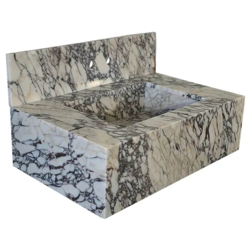 Villohome Calacatta Viola marble rectangular wall-mount bathroom sink with 8-inch backsplash in white with gray veining