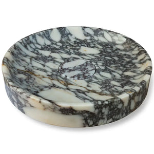 Calacatta Viola round marble bathroom sink by Villohome, polished finish, 15.5 in diameter x 4.5 in height