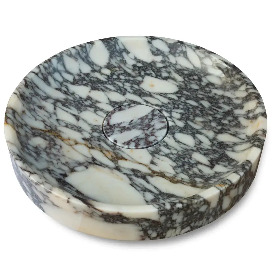 Calacatta Viola Marble round above-counter bathroom sink, polished natural stone, dia 15.5 in x 4.5 in