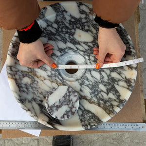 Calacatta Viola marble round bathroom sink, polished with white and gray veining; 15.5 in dia, 4.5 in high