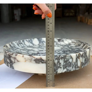Villohome Calacatta Viola marble round above-counter bathroom sink, polished white with gray veining, 15.5 in diameter