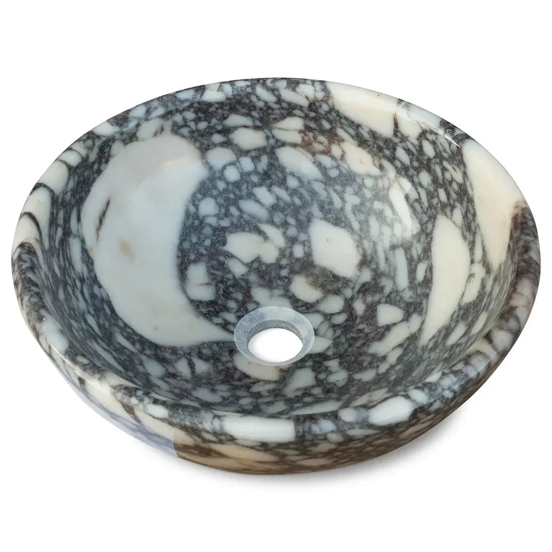 Villohome Calacatta Viola marble bathroom sink, round above-vanity vessel, polished, 16in diameter