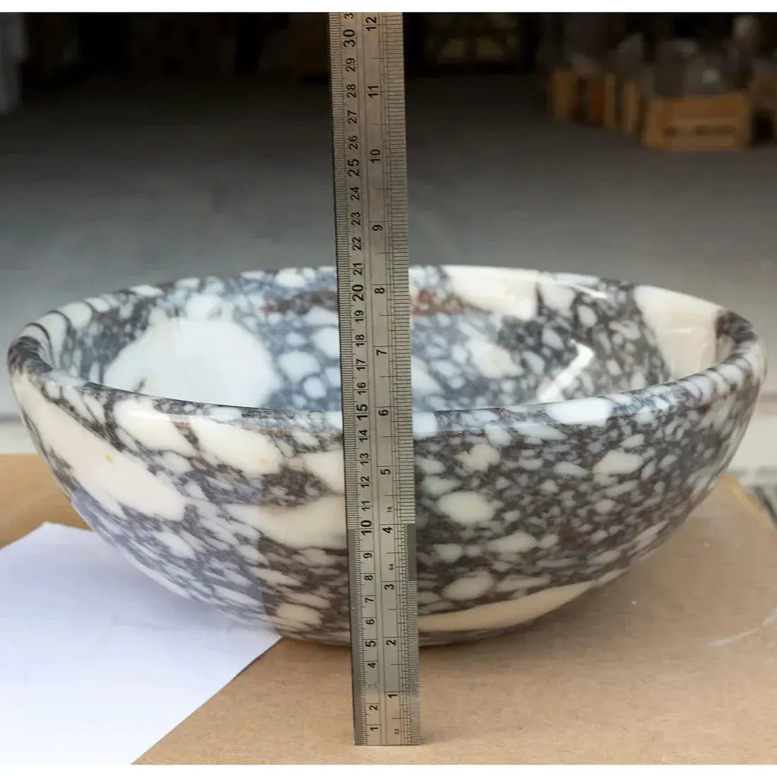 Calacatta Viola marble bathroom sink bowl, round polished, 16-inch diameter, above-vanity