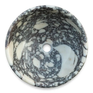 Calacatta Viola marble round bathroom sink, dark gray with white veining, 16-inch diameter, polished finish