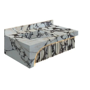 Calacatta Viola marble wall-mount bathroom sink set of 2 with hidden drain