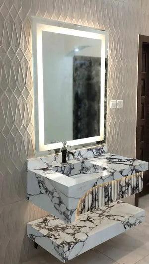 Villohome Calacatta Viola marble wall-mount bathroom sink with hidden drain, set of 2.