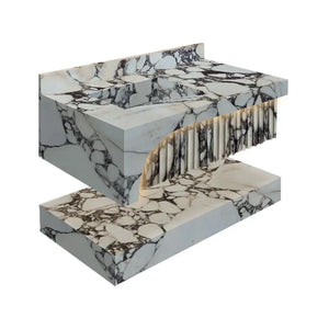 Calacatta Viola marble wall-mount bathroom sink set, 2 pieces with hidden drains
