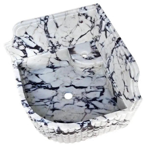 Villohome Calacatta Viola marble corner sink; white with dark veining, fluted edge