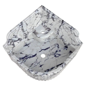 Calacatta Viola marble wall-mount corner sink by Villohome, fluted edges
