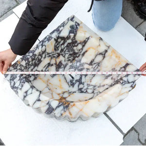 Villohome Calacatta Viola marble wall-mount corner bathroom vanity sink, 20x20 inches