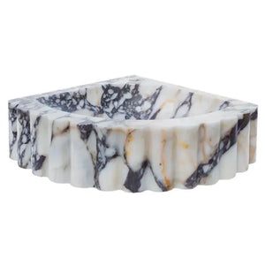 Calacatta Viola marble wall-mount corner vanity sink, ribbed exterior, white with purple veining (Villohome)