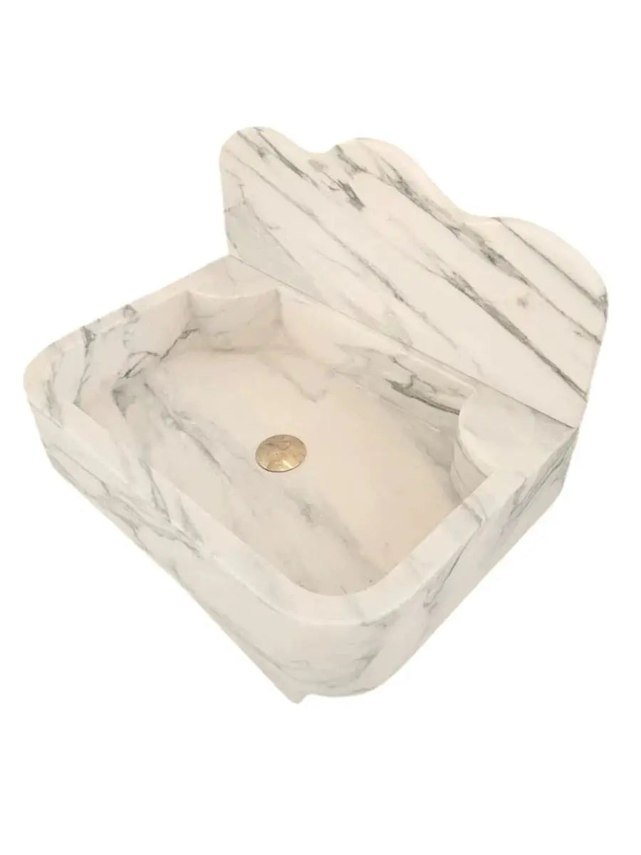 Villohome Calacatta white marble wall-mount bathroom sink with arabesque backsplash, 16 W x 24 L x 5 H