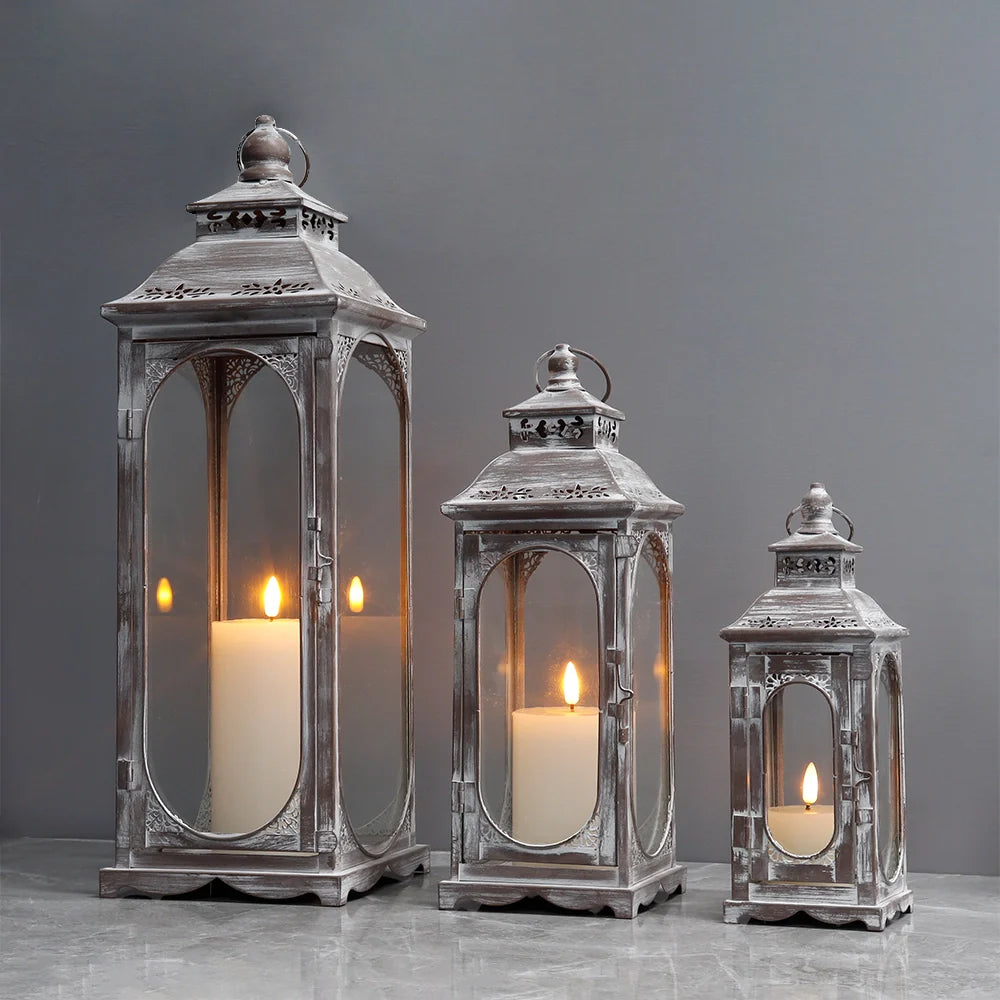 Set of 3  10/14/19.5''H Candle Lanterns(Cement Grey)