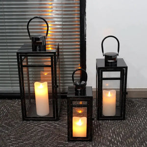 Set of 3 black stainless steel candle lanterns by JHY DESIGN
