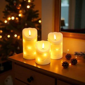 Set of 3 flickering flameless real-wax LED candles in ivory, by JHY DESIGN