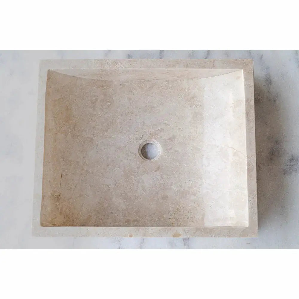Cappuccino beige marble rectangular above-vanity bathroom sink by Villohome, 18x21.5x5 in, center drain.