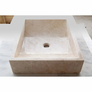 Cappuccino beige marble rectangular bathroom sink, above-counter vanity, 18W x 21.5L x 5H inches.