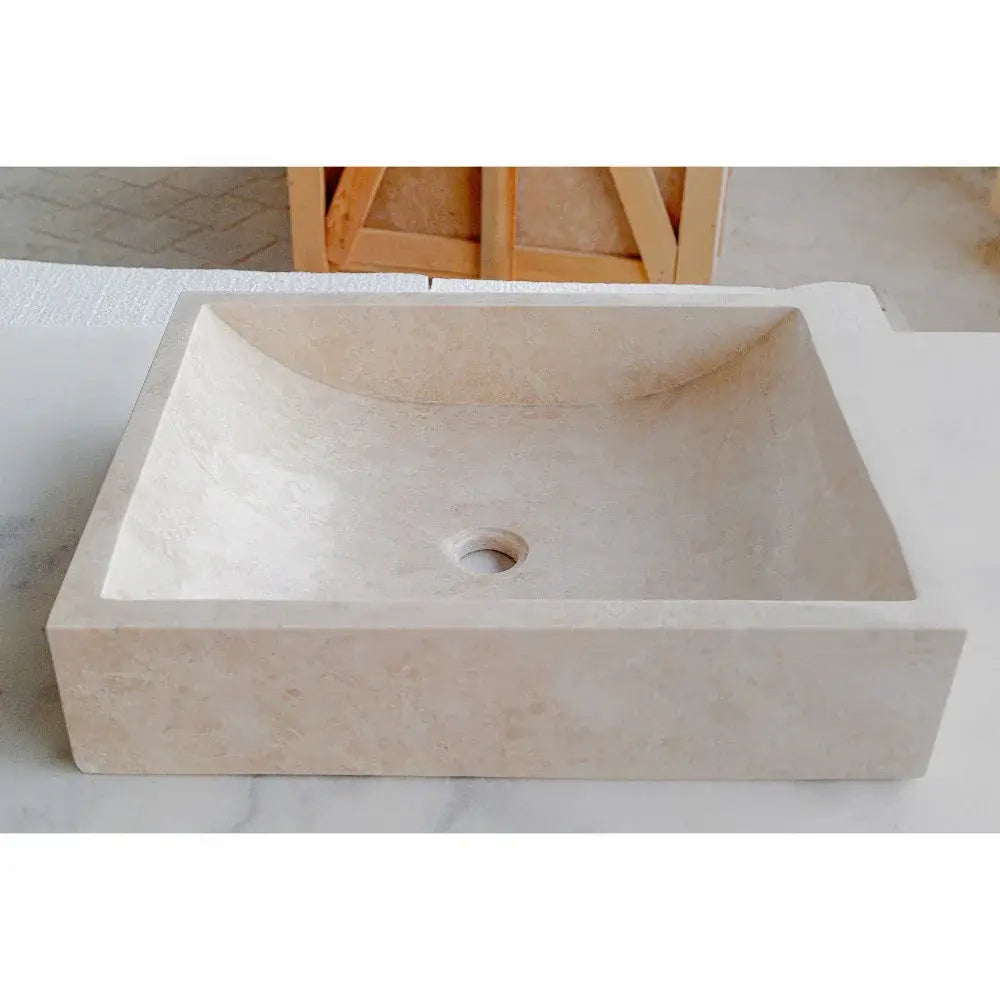 Cappuccino beige marble rectangular above-vanity bathroom sink, 18W x 21.5L x 5H.