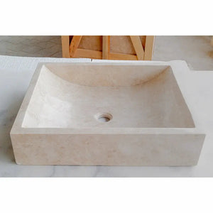 Cappuccino beige marble rectangular above-vanity bathroom sink, 18W x 21.5L x 5H.