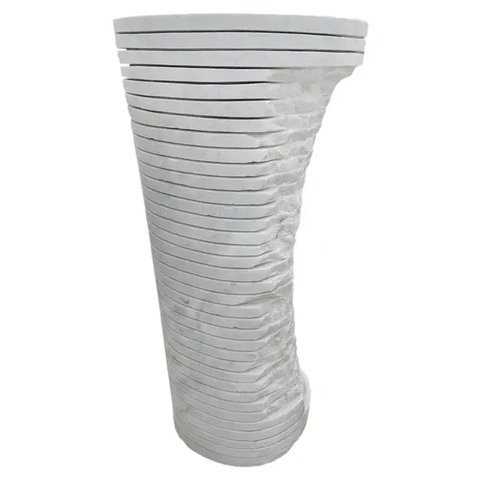 Carrara White Marble Designer Pedestal Stand-Alone Sink by Villohome; stacked circular slab pedestal (16x16x36 in)