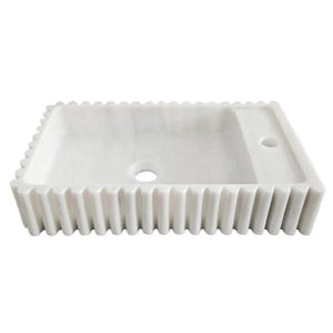 Carrara white marble wall-mount bathroom sink with fluted exterior, 12W x 20L x 4H