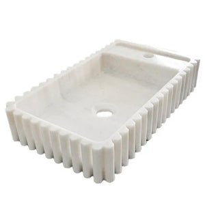 Villohome Carrara White Marble wall-mount bathroom sink with fluted exterior, 20 in L x 12 in W x 4 in H