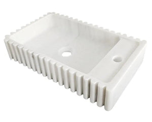 Carrara White Marble wall-mount bathroom vanity sink with fluted exterior by Villohome, 20in L x 12in W