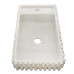 Villohome Carrara White Marble wall-mount bathroom sink with fluted and reeded edges, overall 12x20x4 in