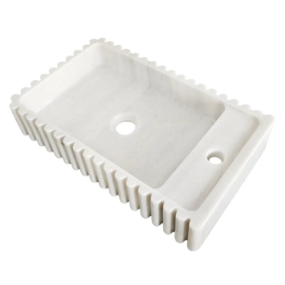 Carrara White Marble Wall-Mount Bathroom Sink by Villohome, fluted/reeded sides, 12x20 inches
