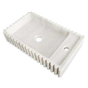 Carrara White Marble Wall-Mount Bathroom Sink by Villohome, fluted/reeded sides, 12x20 inches