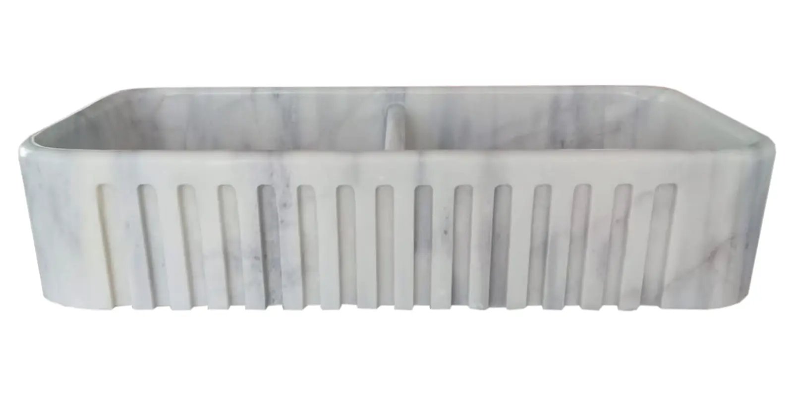 Villohome Carrara White Marble farmhouse apron kitchen sink with ribbed front