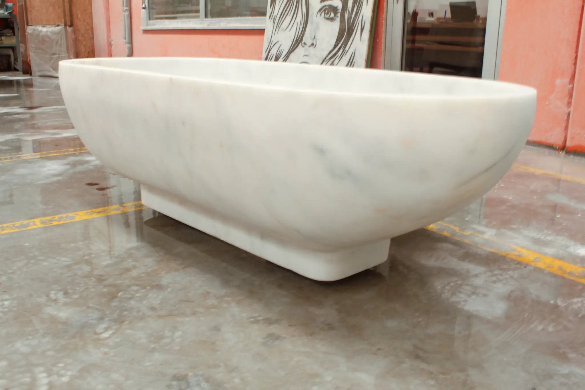 Bathtub by Villohome, Bianco Carrara white marble, freestanding oval.