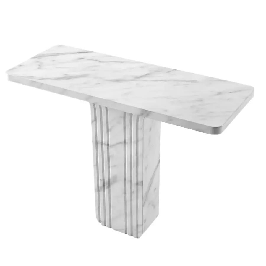 Carrara White Marble Designer Console Table, polished finish, 40in L x 15in W x 32in H