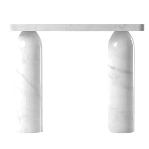 Carrara white marble console table with polished round legs