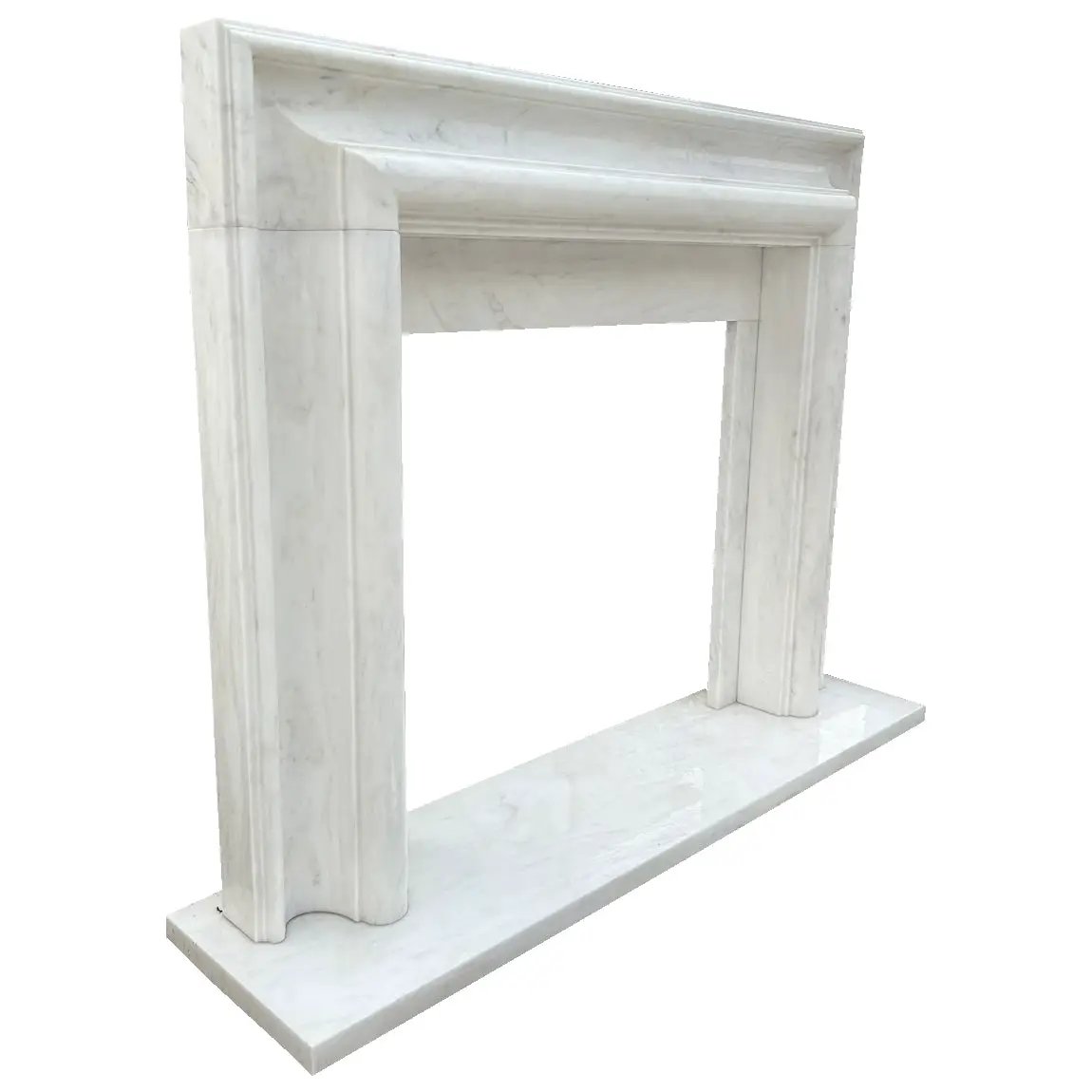 Fireplace mantel by Villohome in Carrara white marble, hand-carved and polished, 14W x 67L x 69H
