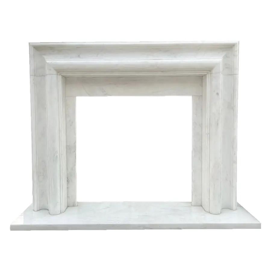 Carrara White Marble hand-carved fireplace mantel by Villohome, polished finish, 67in long x 69in high