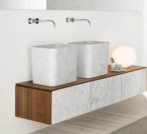 Marble bucket design rectangular above-counter sinks by Villohome, polished white marble, 2 units