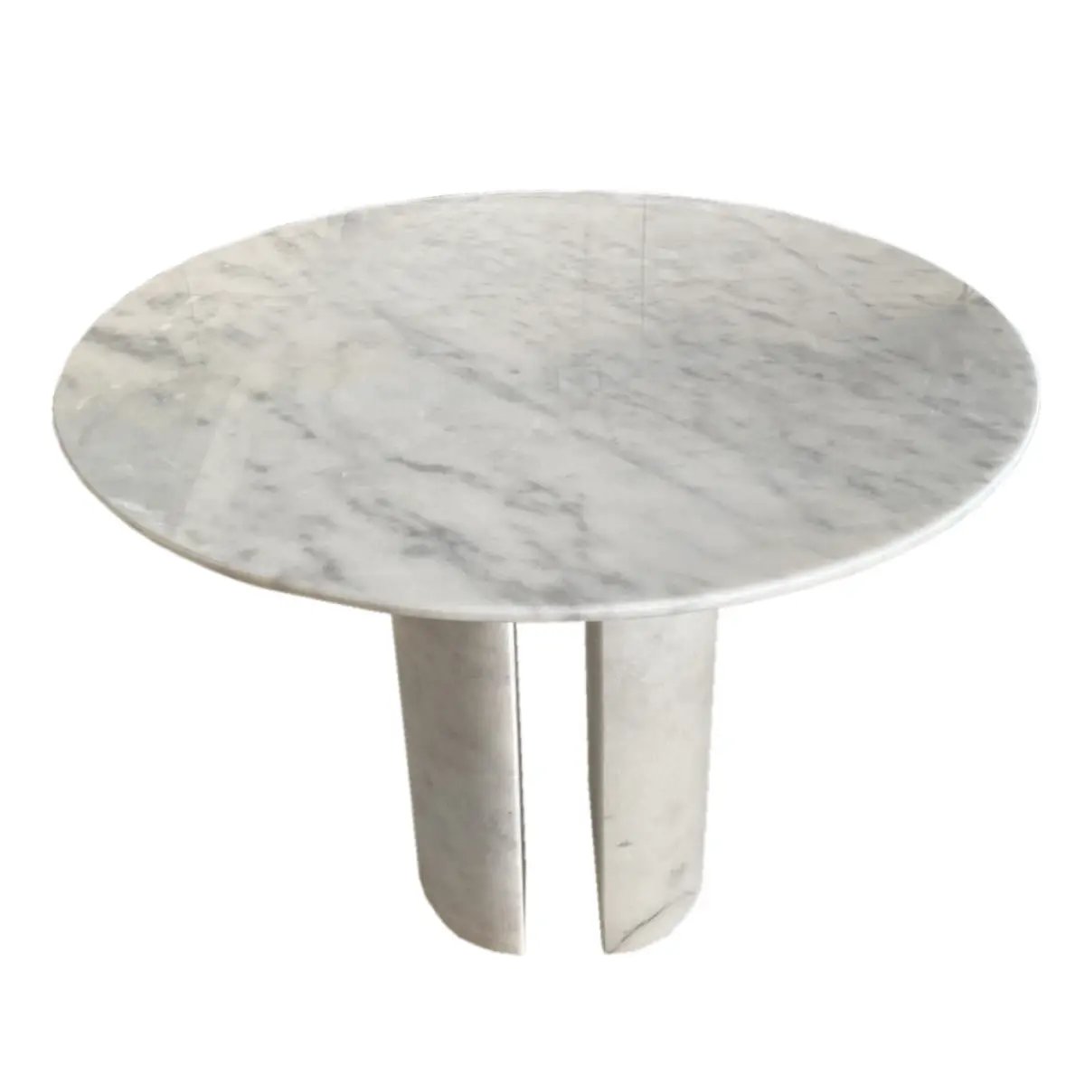 Carrara white marble round dining table with round marble legs, 48-in diameter, 36-in high